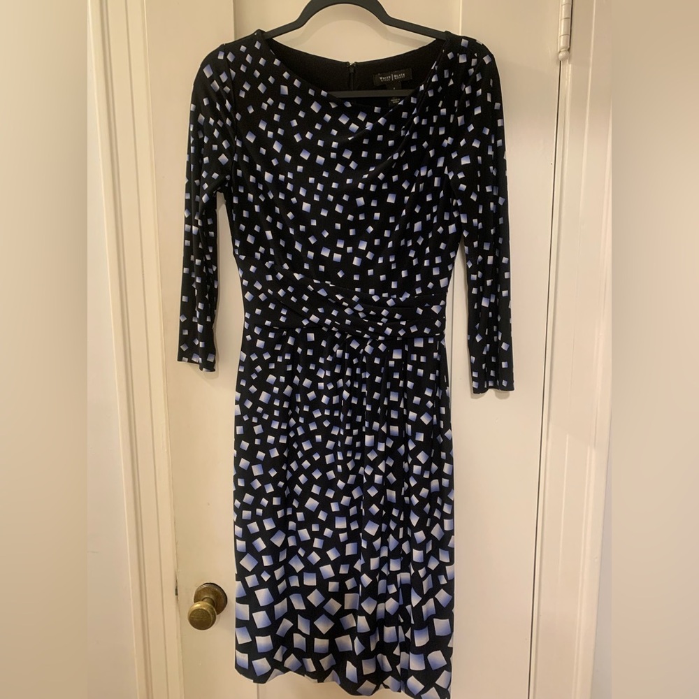 White House Black Market Faux Black Wrap  Dress with Geometric Squares Size 2